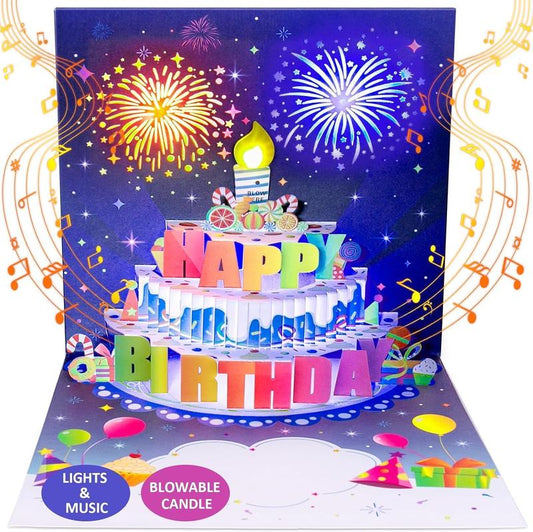 CILIFER® Birthday Cards Fireworks Pop Up Cake Blowable Light