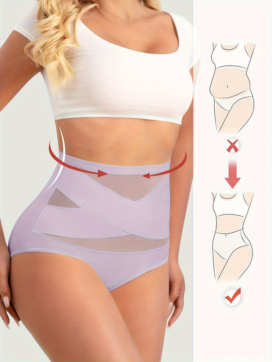 SFRCORD® Women's High-Waisted Briefs - Breathable Mesh & Ice Sliky Fiber Seamless Panties, No Show Comfort Underwear for Casual Attire, Solid Color Elegant Design, Shaping Underwear, Crosscrotch Design