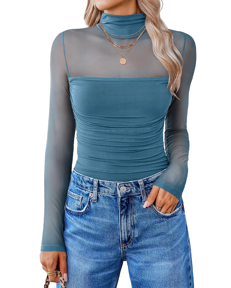 Women Long Sleeve Bodysuit Turtle Neck Shapewear
