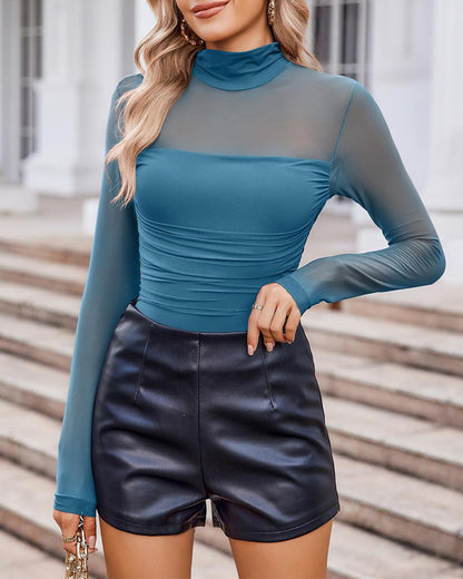 Women Long Sleeve Bodysuit Turtle Neck Shapewear