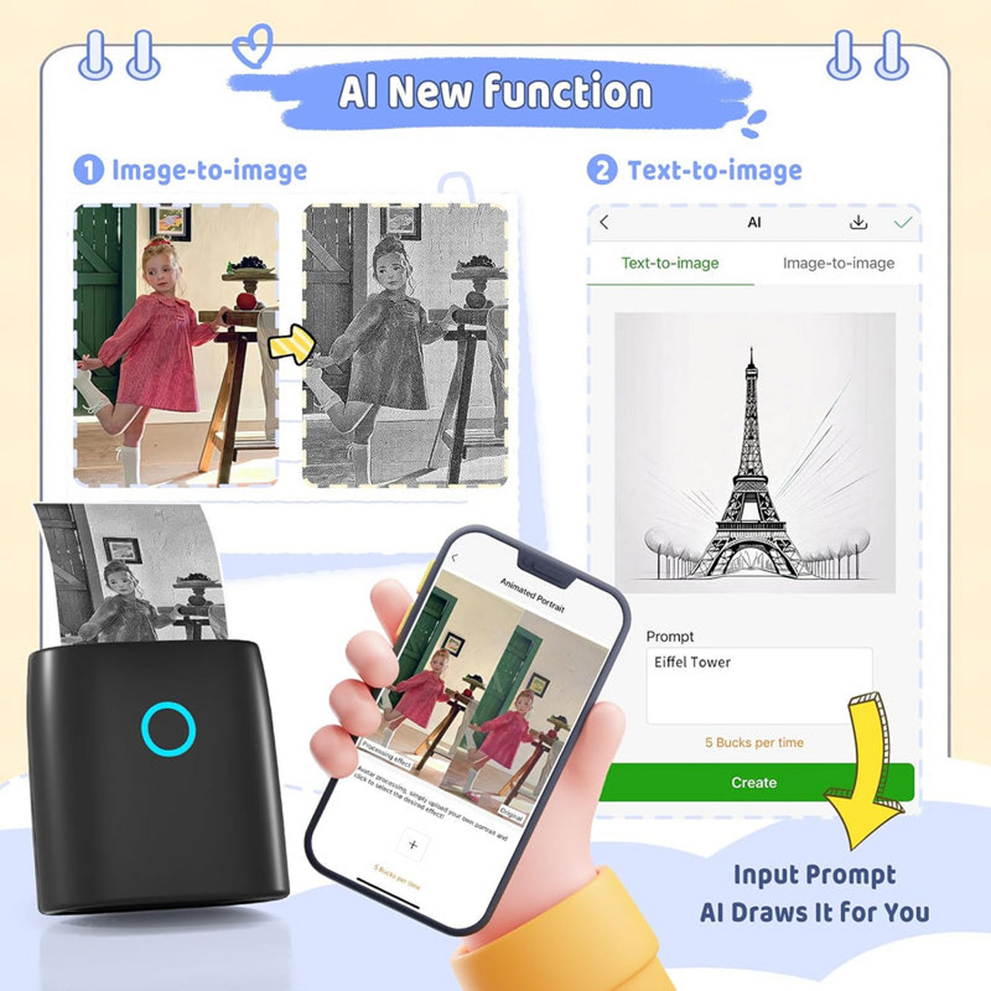 CILIFER® Mini Sticker Printer-2 Inch Bluetooth Thermal Pocket Printer