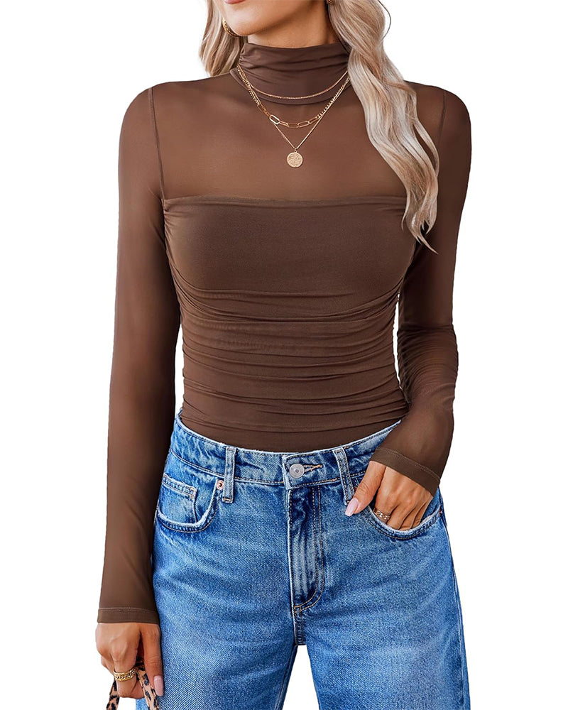 Women Long Sleeve Bodysuit Turtle Neck Shapewear