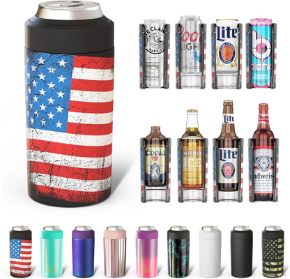 CZTICLE® Universal Buddy Can Cooler - Fits All - For Regular 12 & 16 oz or Slim-Size Bottles - Insulated Double -Walled Stainless Steel (All white)