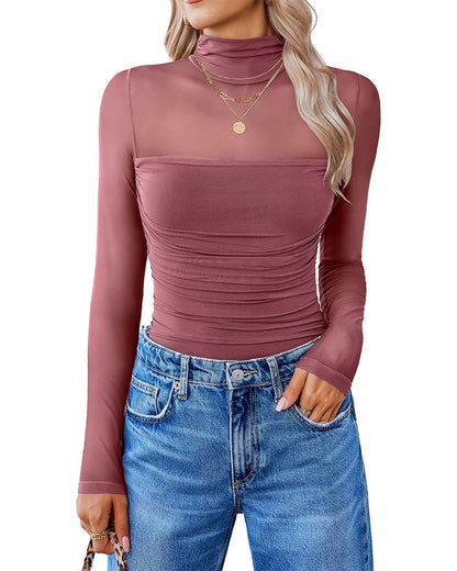 Women Long Sleeve Bodysuit Turtle Neck Shapewear