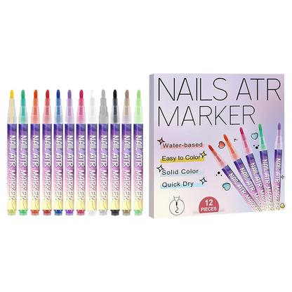 Nail Doodle Pens | Quick-Drying 3D Paint Beauty Supplies | 12 Colors
