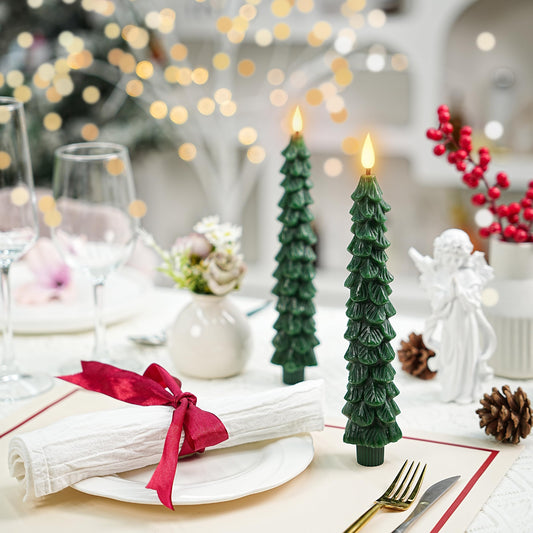 CZTICLE® Christmas Tree LED Candles – Real Wax, Flickering Flame, Safe & Cozy Holiday Décor