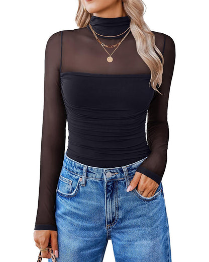 Women Long Sleeve Bodysuit Turtle Neck Shapewear