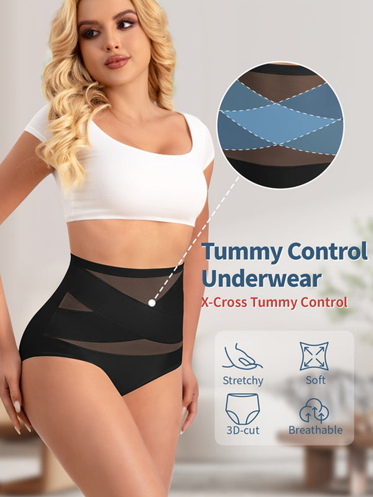 SFRCORD® Women's High-Waisted Briefs - Breathable Mesh & Ice Sliky Fiber Seamless Panties, No Show Comfort Underwear for Casual Attire, Solid Color Elegant Design, Shaping Underwear, Crosscrotch Design