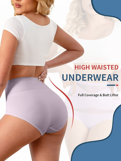 SFRCORD® Women's High-Waisted Briefs - Breathable Mesh & Ice Sliky Fiber Seamless Panties, No Show Comfort Underwear for Casual Attire, Solid Color Elegant Design, Shaping Underwear, Crosscrotch Design