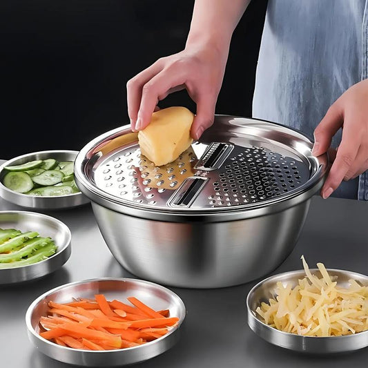 Multifunctional Stainless Steel Basin Set – 3-Piece Kitchen Essential