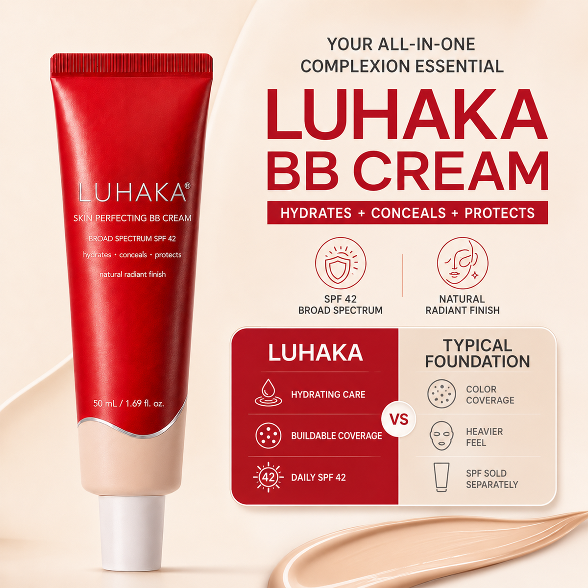 LUHAKA® Perfect Cover BB Cream | SPF 42 PA+++（1.69 oz）