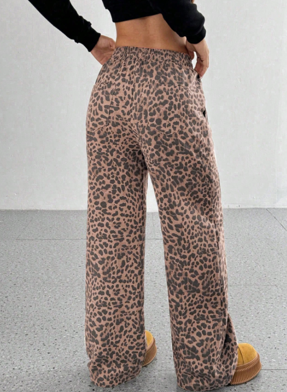 SFRCORD® Women's Leopard Print Loose Straight Leg Casual Trousers, High-End Slimming