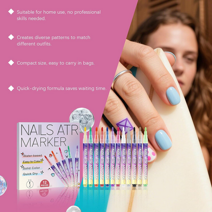 Nail Doodle Pens | Quick-Drying 3D Paint Beauty Supplies | 12 Colors