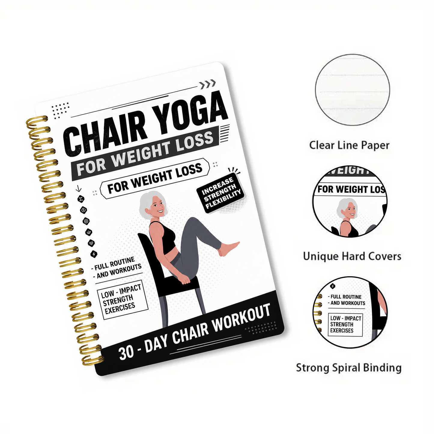 30-Day Chair Yoga Weight Control Spiral-Bound Notebook & Step-by-Step Exercise Guide