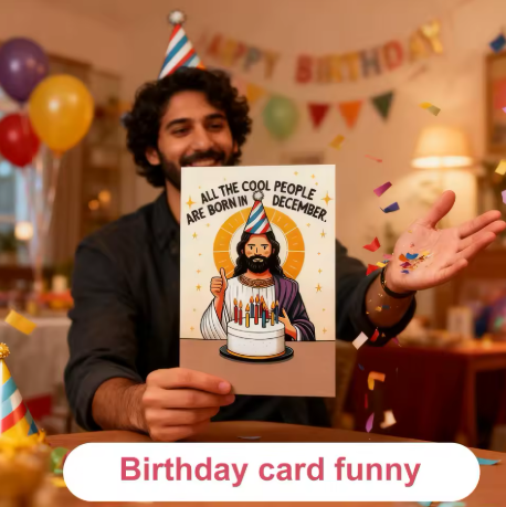 CILIFER® Funny Jesus Greeting Card With Envelope Funny Joke Notecard Celebration Family Friends Religious Birthday Card For Adults Lovers