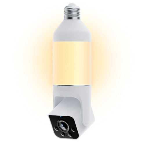 CILIFER® Security Camera, 2K HD Outdoor Light Bulb Camera, Color Night Vision, Dimmable LED Bulb, Motion Detection, Siren Alarm, Works w/Alexa/Google Assistant.