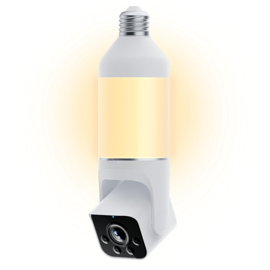 CILIFER® Security Camera, 2K HD Outdoor Light Bulb Camera, Color Night Vision, Dimmable LED Bulb, Motion Detection, Siren Alarm, Works w/Alexa/Google Assistant.