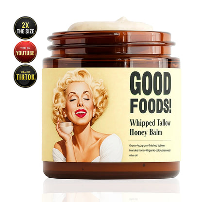LUHAKA® GOOD FOODS! Whipped Beef Tallow and Manuka Honey Balm, 4oz, Organic Face Cream, Moisturizer, Body Lotion, Skin Care and Lip Balm