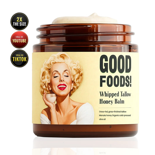 LUHAKA® GOOD FOODS! Whipped Beef Tallow and Manuka Honey Balm, 4oz, Organic Face Cream, Moisturizer, Body Lotion, Skin Care and Lip Balm