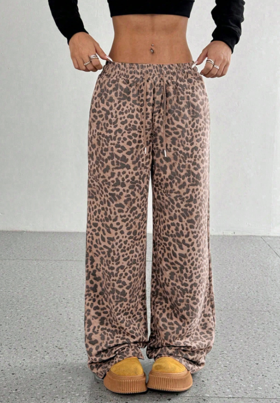SFRCORD® Women's Leopard Print Loose Straight Leg Casual Trousers, High-End Slimming