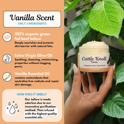 LUHAKA®  Natural Whipped Beef Tallow for Skin & Face – Deeply Moisturizing Tallow Balm – Organic Grass-Fed Skincare – Nourishes Dry. Sensitive Skin– Non-Comedogenic. Fast-Absorbing (4oz. Lavender Vanilla)