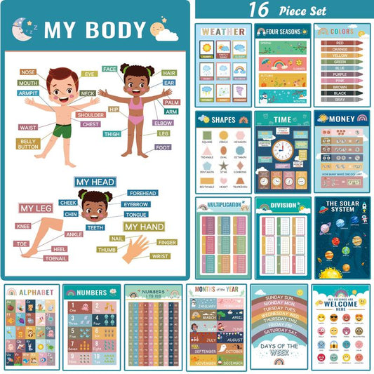 CILIFER® 16 Boho Educational Posters for Toddlers