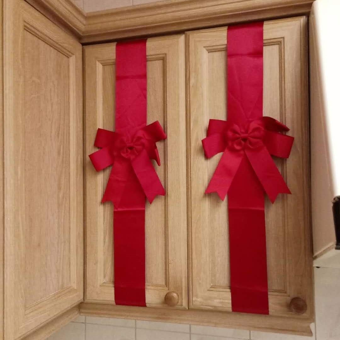 CILIFER® 4 PCS Cabinet Door Festive Ribbons and Bows Decoration for Christmas Gift Holidays,Red