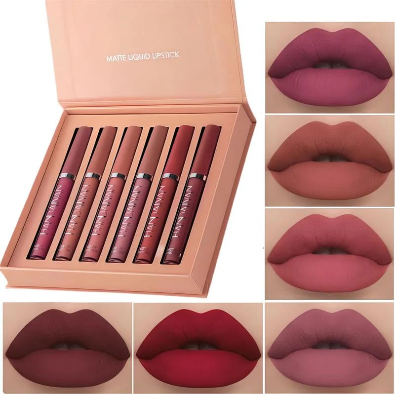 LUHAKA® Long-Lasting Matte Lip Glaze Set – 6 Colors in One Box