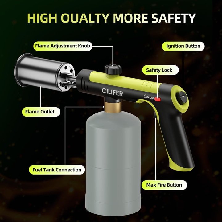 CILIFER® Powerful Propane Torch.Kitchen Cooking Torch With One-Touch. Charcoal Lighter with a Safety Lock. BBQ. Campfire. Fireplace