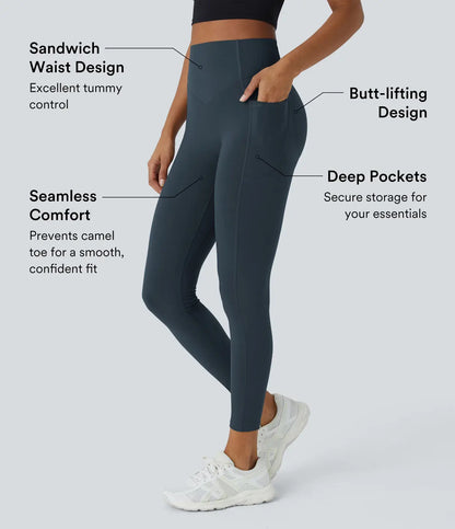 SFRCORD® SoCinched High Waisted Butt Lifting Tummy Control Side Pocket Shaping Training UltraSculpt Leggings