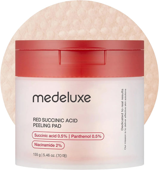 LUHAKA® Red Succinic Acid Panthenol Facial Peeling Pads - Exfoliating Toner Pads for Breakout-Prone Skin with Niacinamide. AHA. BHA. and Soothing Panthenol - Non-Comedogenic