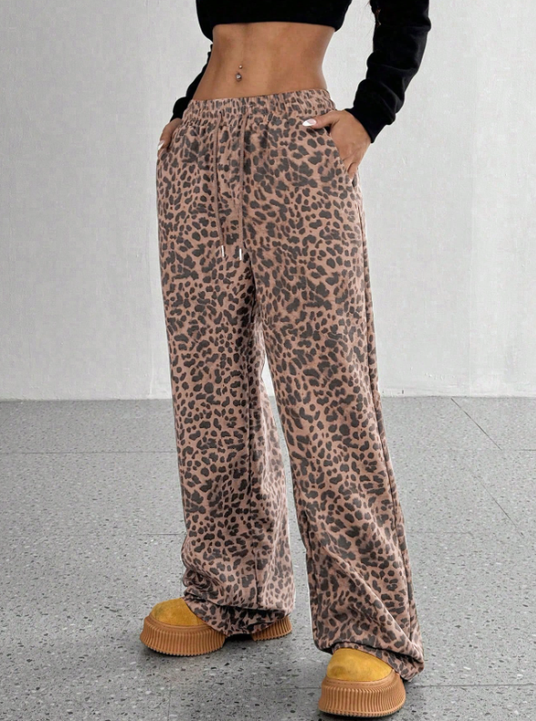 SFRCORD® Women's Leopard Print Loose Straight Leg Casual Trousers, High-End Slimming