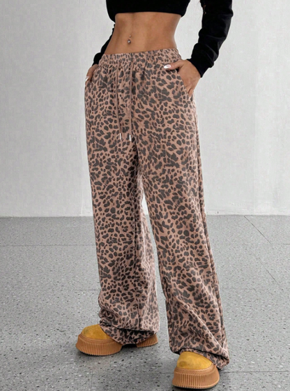 SFRCORD® Women's Leopard Print Loose Straight Leg Casual Trousers, High-End Slimming