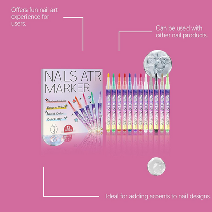 Nail Doodle Pens | Quick-Drying 3D Paint Beauty Supplies | 12 Colors