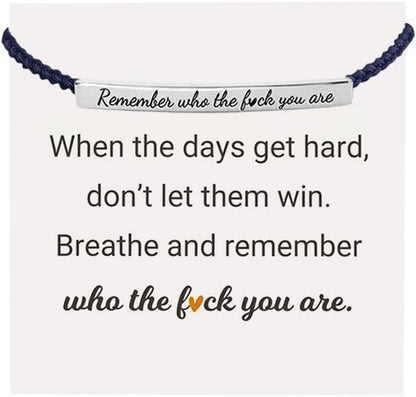 CILIFER® Remember Who The You Are Motivational Tube Bracelet.Personalized Adjustable Braided Rope Bracelets. Engraved Handmade Bracelet. Unique Christmas Gift for Women Men