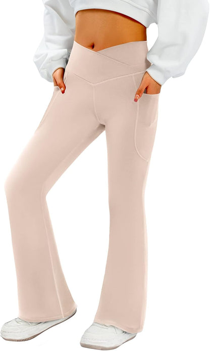 SFRCORD® Women's Flare Yoga Pants with Pockets-V Crossover High Waisted Bootcut Yoga Leggings-Flare Workout Gym Leggings