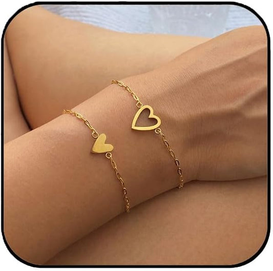 Cilifer® Love Heart Bracelet Set For Friendship Bracelet Love Two cute Bracelet Pack Charms Solitaire Bracelet For Women Friend(Gold)