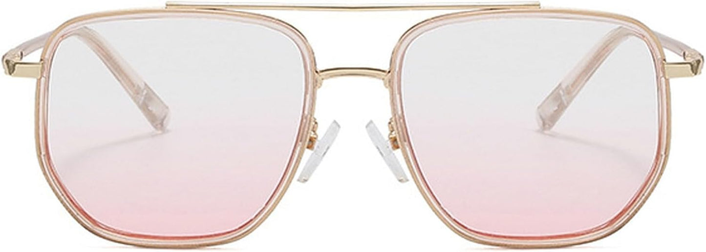 CZTICLE® Vintage Square Oversized Pilot Sunglasses for Women Men Double Bridge Sun Glasses 70s Trendy Stylish Shades