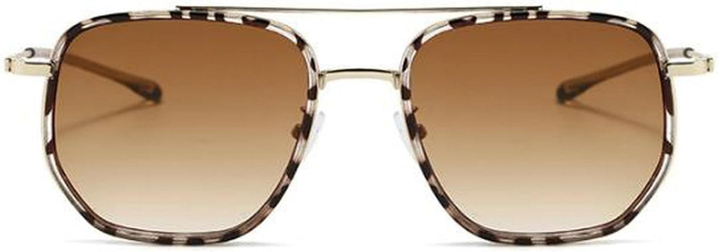 CZTICLE® Vintage Square Oversized Pilot Sunglasses for Women Men Double Bridge Sun Glasses 70s Trendy Stylish Shades