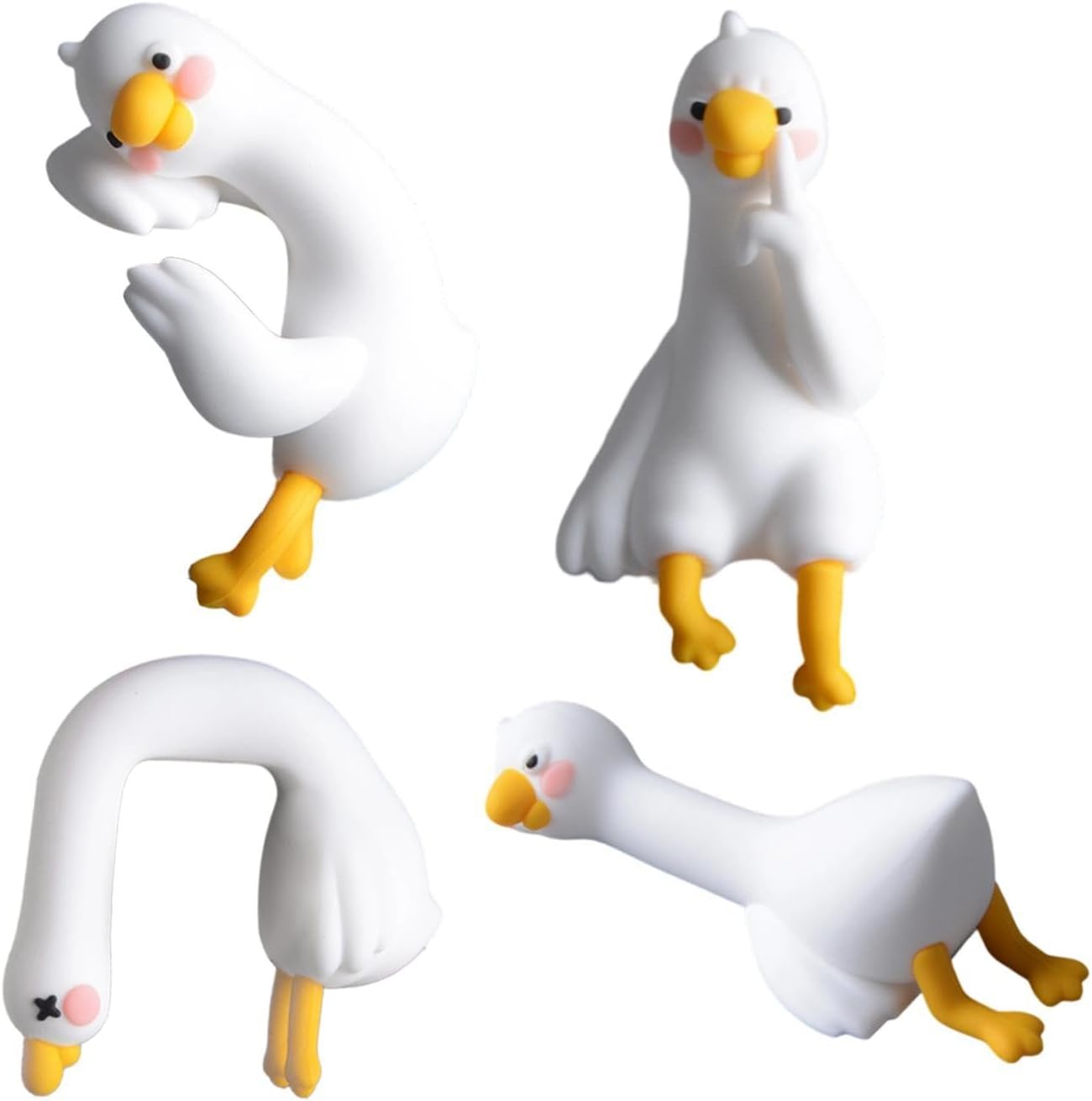 CILIFER® 4-piece set of 3D crafted goose statues as computer decorations, suitable for placement on office bookshelves