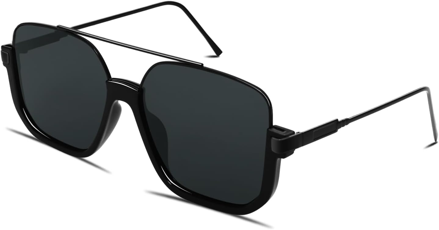 CZTICLE®  Retro Oversized Aviator Sunglasses for Women Men Square Double Bridge Pilot Sun Glasses 70s Trendy Shades