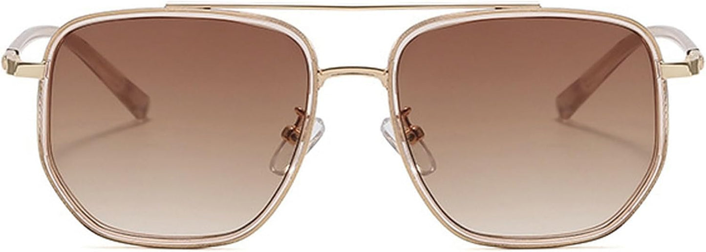 CZTICLE® Vintage Square Oversized Pilot Sunglasses for Women Men Double Bridge Sun Glasses 70s Trendy Stylish Shades