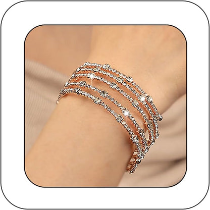 CZTICLE®Shining Layered Crystal Bracelet Cuff for Women Vintage Rhinestone Half Open Cuff Bangle Wrist Bracelet Bride Wedding Bracelet Jewelry