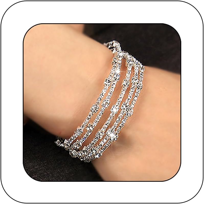 CZTICLE®Shining Layered Crystal Bracelet Cuff for Women Vintage Rhinestone Half Open Cuff Bangle Wrist Bracelet Bride Wedding Bracelet Jewelry
