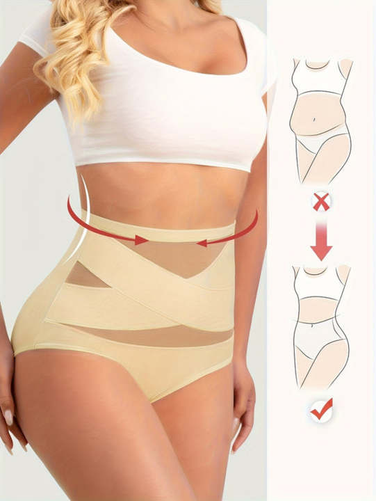SFRCORD® Women's High-Waisted Briefs - Breathable Mesh & Ice Sliky Fiber Seamless Panties, No Show Comfort Underwear for Casual Attire, Solid Color Elegant Design, Shaping Underwear, Crosscrotch Design
