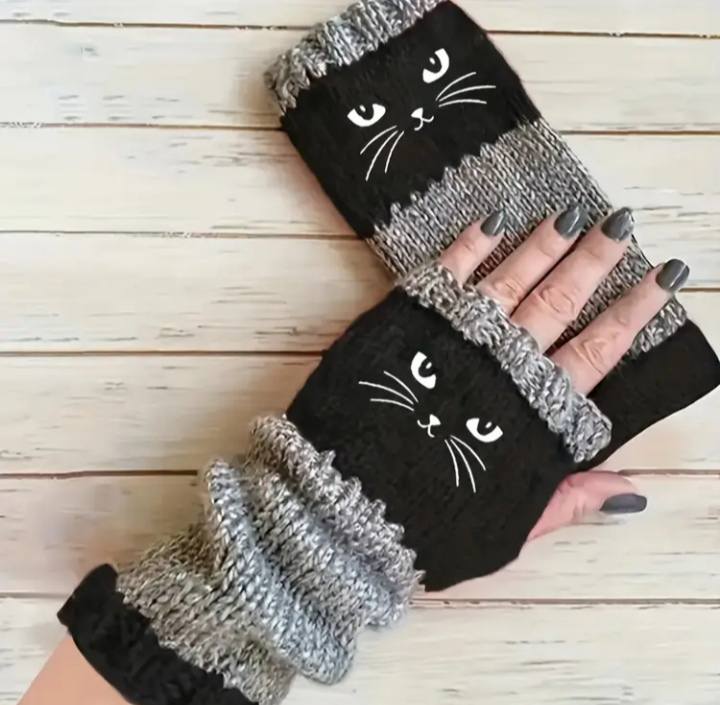 CILIFER® 1 Pair Women's Winter Touchscreen Thermal Gloves with Cat Embroidery Color Block