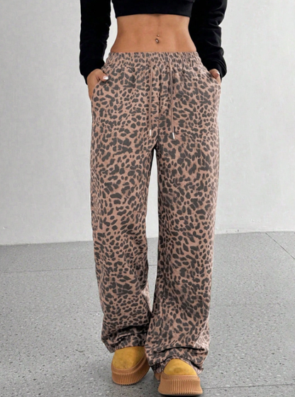 SFRCORD® Women's Leopard Print Loose Straight Leg Casual Trousers, High-End Slimming
