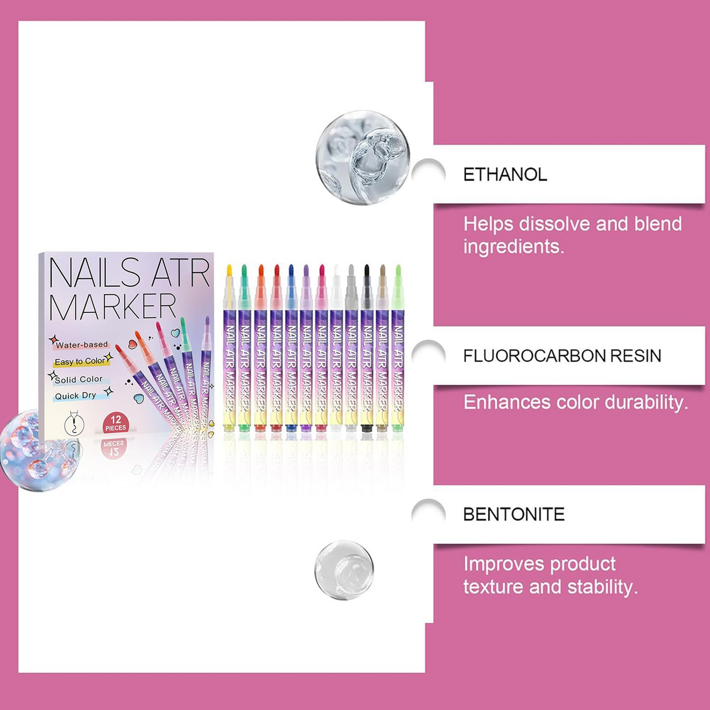 Nail Doodle Pens | Quick-Drying 3D Paint Beauty Supplies | 12 Colors
