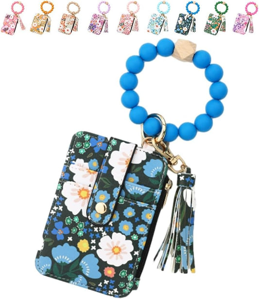 Cilifer® Women's Boho Beaded Wallet.Bracelet Keychain Wallet with Flower Pattern Beaded Tassel Decoration for Women