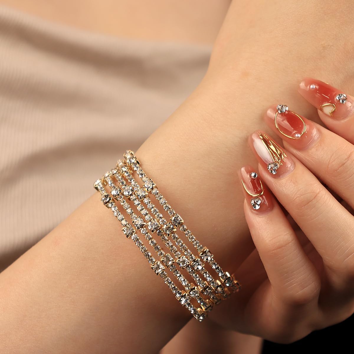 CZTICLE®Shining Layered Crystal Bracelet Cuff for Women Vintage Rhinestone Half Open Cuff Bangle Wrist Bracelet Bride Wedding Bracelet Jewelry